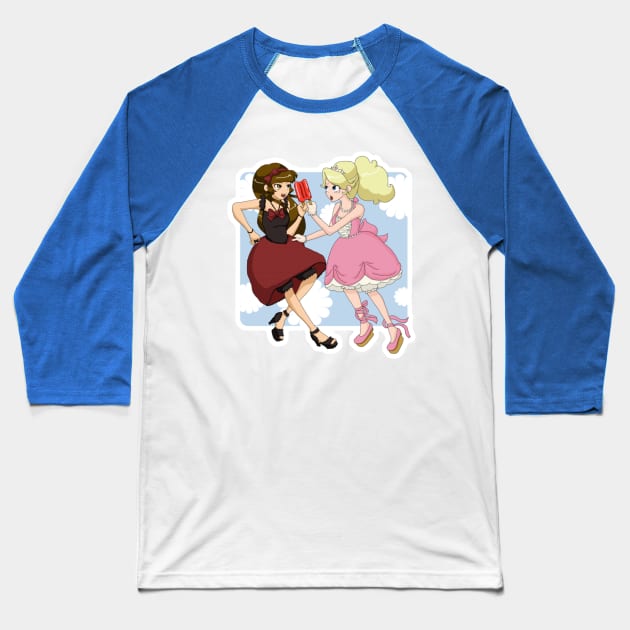 Summertime Rivalry Baseball T-Shirt by Kittykaya